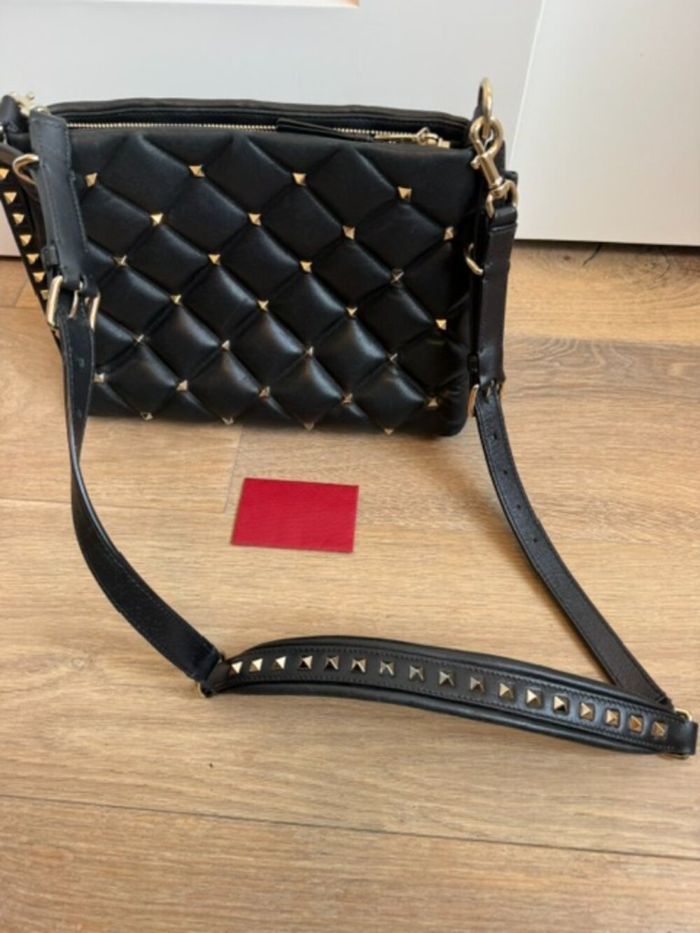 Authentic Valentino Black Leather Gold Rockstud Candystud Crossbody Bag Clutch - Picture 5 of 12